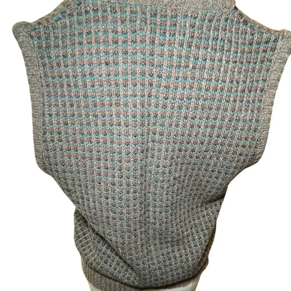 Vintage Panache Knit Sweater Vest Medium Brown Teal Tweed V Neck Academia USA - Picture 2 of 12